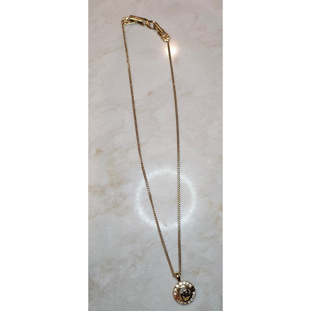 Nina Ricci Gold Pendant Necklace Rhinestone Logo Designer Jewelry - Picture 5 of 6